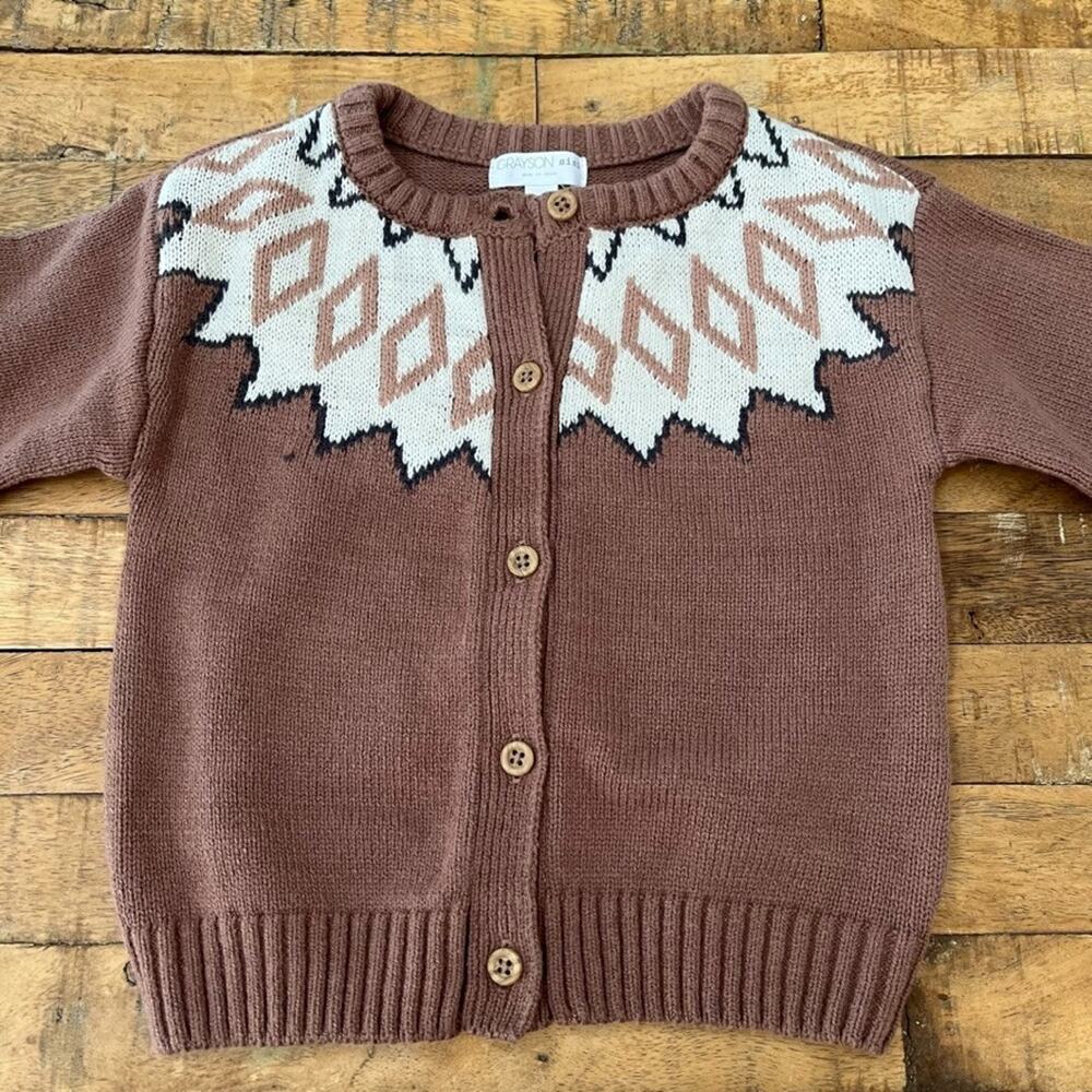 Grayson mini Baby Brown Fair Isle Knit Cardigan Sweater & Pants 2-Piece 18M NWT - Picture 4 of 13